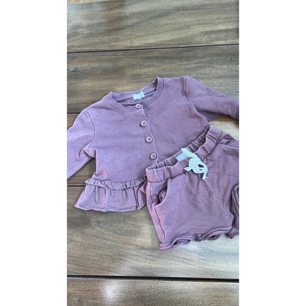 Kids Peplum Cardigan and Ruffle Shorts 2 Piece Set Purple Long Sleeve size 3Y